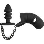 Black Velvets Cock Cage with Butt Plug - superlove