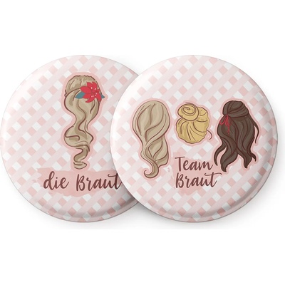 Spielehelden Значки Haare Моминско парти 12 значки 5, 6 см екстра големи Подарък за моминско парти (AMZBUTA013) (AMZBUTA013)