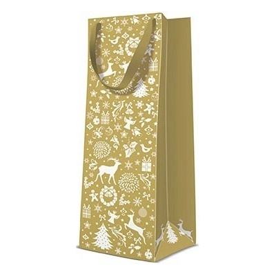 PAW AGB2011804 Celebrate Christmas Gold, vianočná darčeková taška na fľašu, rozmer 12x37x10cm