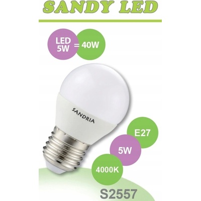 Sandy LED žiarovka LED E27 B45 S2557 5W neutrálna biela