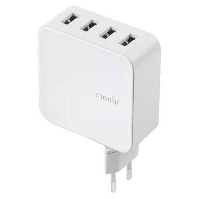Moshi ProGeo 4-Port USB Wall Charger (35W) - захранване с 4 x USB изхода за мобилни телефони и таблети (бял)