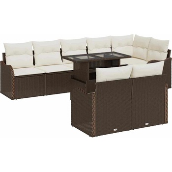 vidaXL Градински Софа Комплект 9 pcs Кафяво 100 x 55 x 73 см Полиратан (3357221)