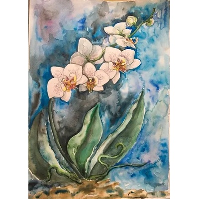 Акварелна картина с орхидеи