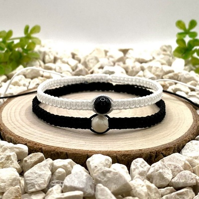 Certom párové macramé náramky Magnezit a Obsidián černý 0475