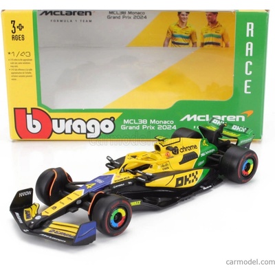 Bburago Mclaren F1 Mcl38 Team Mclaren N 4 4th Monaco Gp senna 30th Anniversary 2024 Lando Norris Žlutá Zelená Černá 1:43