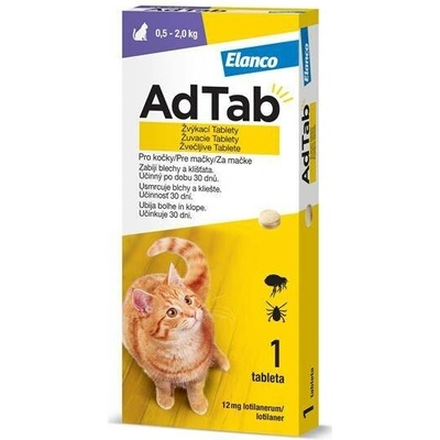 AdTab žvýkací tablety 12 mg pro kočky 0,5–2,0 kg 1 tableta