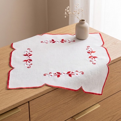 RAEBEL Tradičný bielo-červený obrúsok s kvetinovým motívom 19256 biela Polyester 35x35 cm