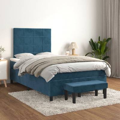 vidaXL Box spring postel s matrací 3137837 samet tmavě modrá