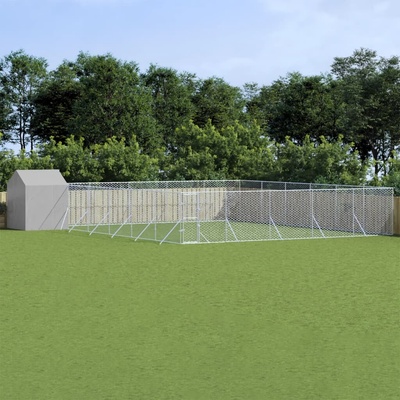 vidaXL Venkovní psí kotec se střechou pozinkovaná ocel 1200 x 1200 x 250 cm, stříbrný 9799.3190482