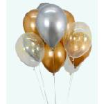 Globos Festival БАЛОНИ 15 БР. 12" - 30 СМ ХРОМ ЗЛАТО/СРЕБРО/ТОЧКИ + ЛЕНТА 15 М