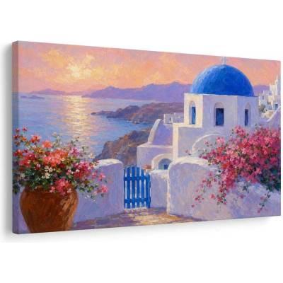 Obraz santorinské pobřeží při západu slunce - 120x80