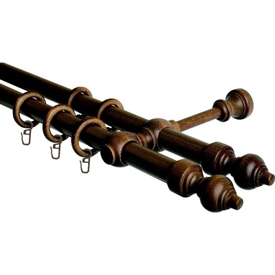 OK-GarnýžeCZ - Garnýž dvouřadá 28mm odstín ořech 310 cm do stěny / kroužky s háčkem