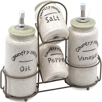 Комплект за подправки на метална поставка Country home 4бр. бял (280F9714)