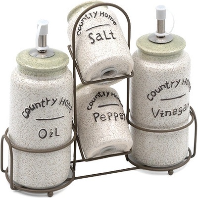 Комплект за подправки на метална поставка Country home 4бр. бял (280F9714)