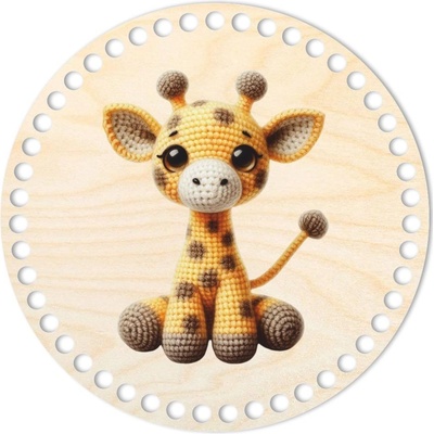 Woody Crafts Dno, víko, kruh 20 cm, Háčkovaná žirafa