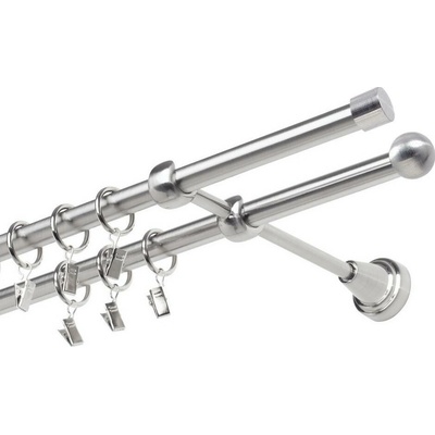 OK-GarnýžeCZ Garnýž kovová dvouřadá 19mm Pullo nerez 320 cm do stěny / kroužky s žabkou