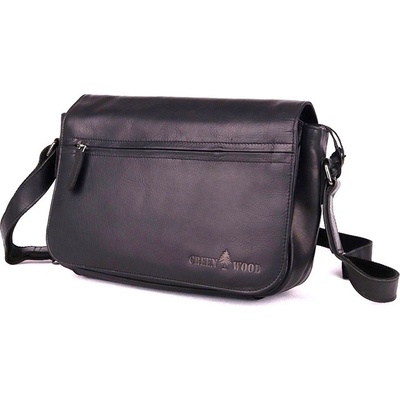 GreenWood Středně velká kožená hladká crossbody taška no. 396677 černá