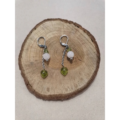 Melvys náušnice růženín olivín sklo 0001195