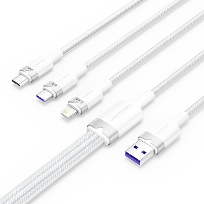 Vention CTRWG USB 2.0 A Male to 3-in-1 USB-C & Lightning & Micro-B Male 6A, 1,5m, bílý