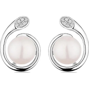 Image 1 of Swan Сребърни обици със сладководни бели перли и циркони CAA089EW Swan