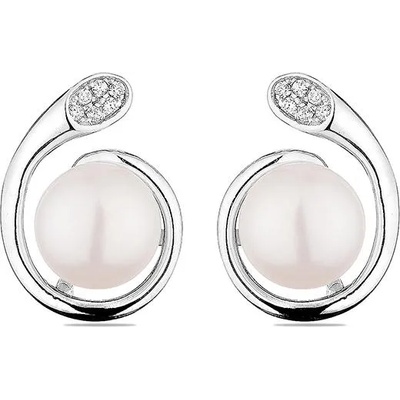 Swan Сребърни обици със сладководни бели перли и циркони CAA089EW Swan