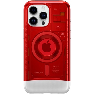 Spigen Classic C1 MagSafe Case - хибриден удароустойчив кейс с висока степен на защита с MagSafe за iPhone 15 Pro Max (червен)