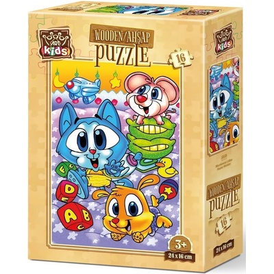 Art Puzzle Дървен пъзел Art Puzzle от 16 части - Сладки животинки (5859)
