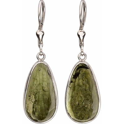Vltavín Moldavite Stříbrné visací náušnice s vltavíny P32 0001