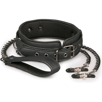Image 1 of Easytoys Fetish Collection Leather Collar With Nipple Chains