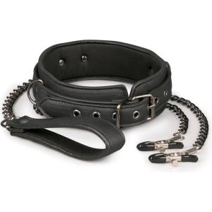 Easytoys Fetish Collection Leather Collar With Nipple Chains