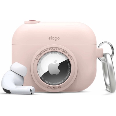 elago Силиконов калъф (с място за AirTag) с карабинер за Apple AirPods Pro - Elago AirPods Pro Snapshot Silicone Case (розов) (EAPPAT1-SPK)