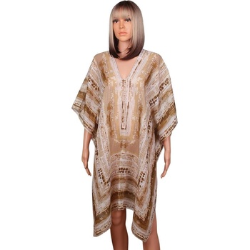 Плажна туника с ефектен принт в цвят каки