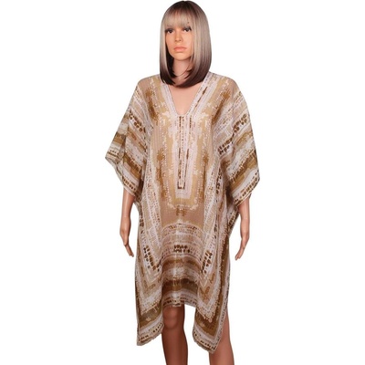 Плажна туника с ефектен принт в цвят каки
