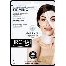 Iroha Firming 100% Cotton Face & Neck Mask zpevňující bavlněná maska na obličej a krk s perlovým a hyaluronovým sérem 30 ml