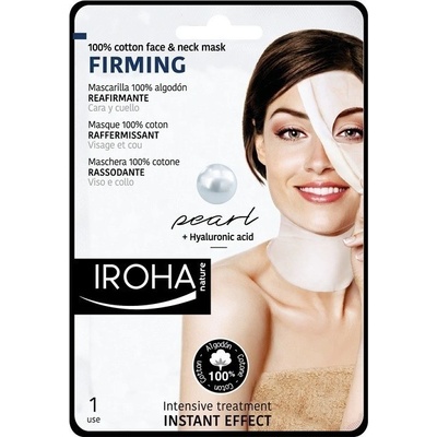 Iroha Firming 100% Cotton Face & Neck Mask zpevňující bavlněná maska na obličej a krk s perlovým a hyaluronovým sérem 30 ml