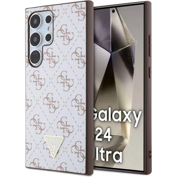 Image 1 of GUESS PU 4G Triangle Metal Logo Case - дизайнерски кожен кейс за Samsung Galaxy S24 Ultra (бял)
