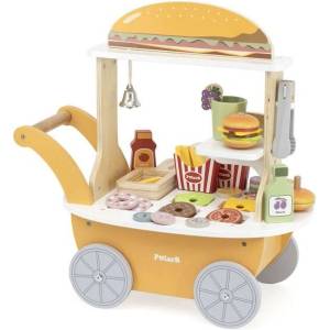 Viga Toys Дървен игрален комплект Viga Toys PolarB - Количка за бургери и напитки, с 46 аксесоара (44280)