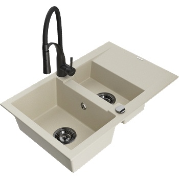 Mexen Gaspar гранитна мивка с 1, 5 камери с отцедник и кухненски смесител Aster, бежов - 6507-69-73450-70-B (6507-69-73450-70-B)
