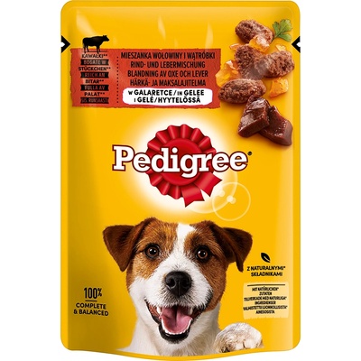 PEDIGREE 48х100г Pedigree, консервирана храна за кучета - говеждо и черен дроб в желе