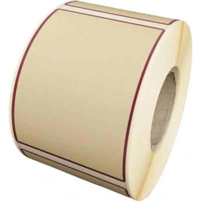 Papierová Etiketa 60 mm x 80 mm, Matný papier, Pantone Solid Coated - vínová - 7427C, Béžová - 7401C, Dutinka 40 mm, 500 ks/kotúč, Permanentné lepidlo, Priemer kotúča 95 mm