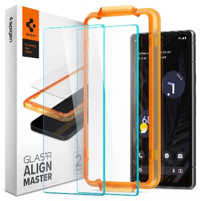 2 броя стъклени защитни покрития за дисплея на Google Pixel 7a - Spigen Glass. Tr Align Master Tempered Glass 2 Pack (прозрачен) (AGL05968)