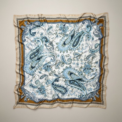 Classic Scarf Velký tyrkysově modrý šátek Meandr s řeckými motivy a ornamenty