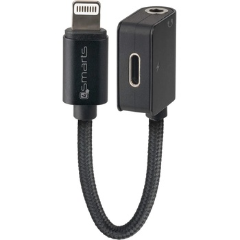 4smarts Lightning to Lightning & 3.5mm Audio Splitter SoundSplit - Lightning адаптер към 3.5 аудио изход и Lightning изход (6см) (черен)