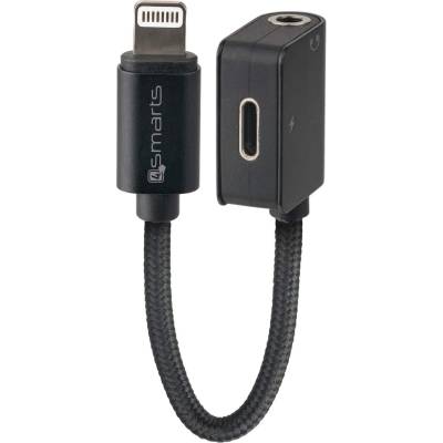 4smarts Lightning to Lightning & 3.5mm Audio Splitter SoundSplit - Lightning адаптер към 3.5 аудио изход и Lightning изход (6см) (черен)