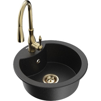 Mexen Diego кухненска мивка от гранит с една камера и кухненски смесител Savita, черен/сребрист металик - 6512-73-672601-50 (6512-73-672601-50)