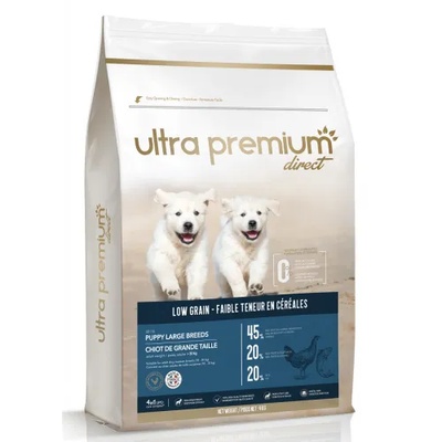 Ultra Premium Direct Puppy large breeds - суха храна за подрастващи кученца от едри породи, с ниско съдържание на зърно, 45% месо и месни съставки, пилешко месо, 4 кг, Франция LG0404