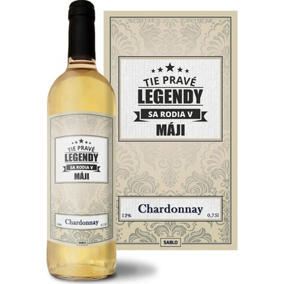 Sablio Tie pravé legendy sa rodia v máji Chardonnay biele suché víno 12 % 0,75 l (čistá fľaša)