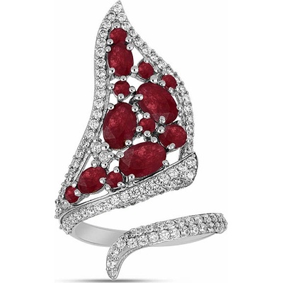 Nefertitis Prsten stříbrný s broušenými rubíny a zirkony 025371 RB