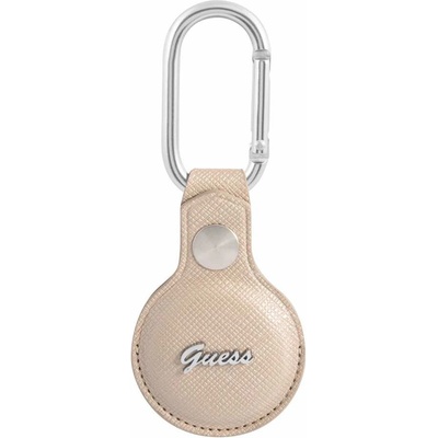 GUESS Стилен ключодържател от изкуствена кожа за Apple AirTag - Guess PU Saffiano Script Dog Clip AirTag Case (бежов) (GUATPSASRSD)