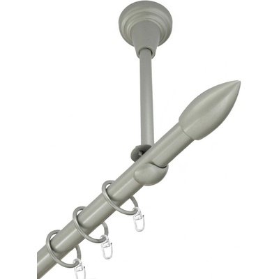 OK-GarnýžeCZ Garnýž kovová jednořadá 16mm Špice stříbrná mat 180 cm do stropu / kroužky s háčkem